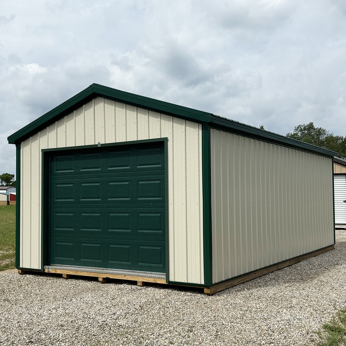 Metal gable portable garage with insulated garage door